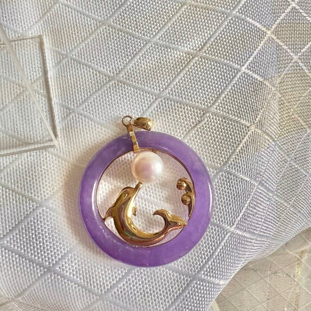 VTG Purple Lavender Jade Dolphin Pendant Hawaiian Pearl Jewelry PENDANT ONLY